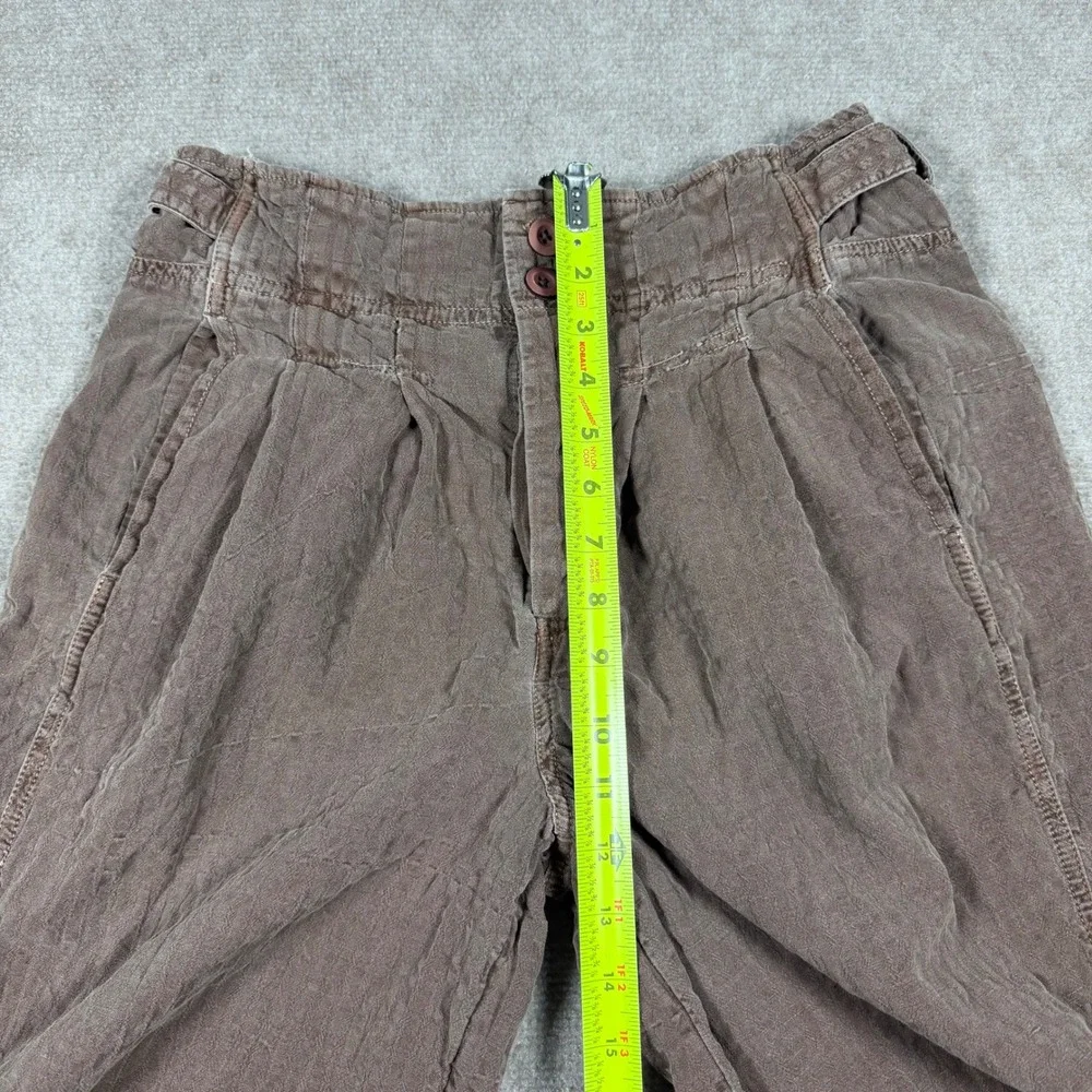 Free People Brown Linen Blend High Rise‎ Pleated Textured Tapered Leg Pants Sz 2